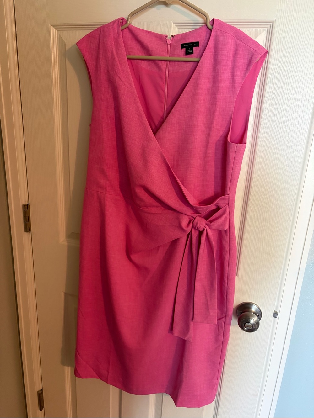 Ann Taylor Hot Pink Faux-Wrap Midi Dress with Side Knot